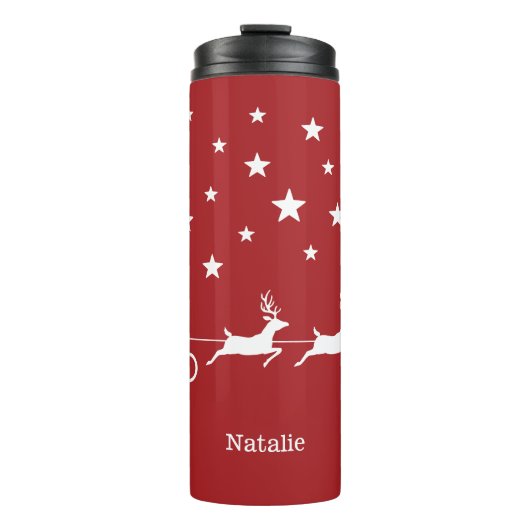 White Santa Christmas Schlitten & Individuelle Nam Thermosbecher (Vorderseite)