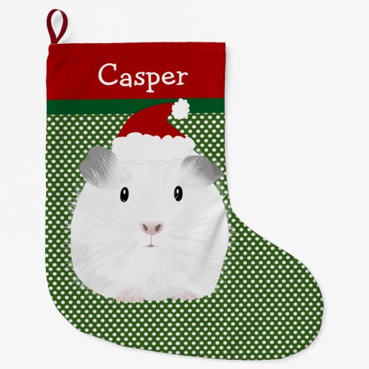 White Santa Guinea Pig Personalisiert Großer Weihnachtsstrumpf (Vorderseite)
