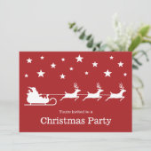 White Santa Sleigh On Red - Christmas Party Einladung (Stehend Vorderseite)