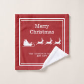 White Santa Sleigh und fröhlicher Weihnachtstext a Badhandtuch Set (Waschlappen)