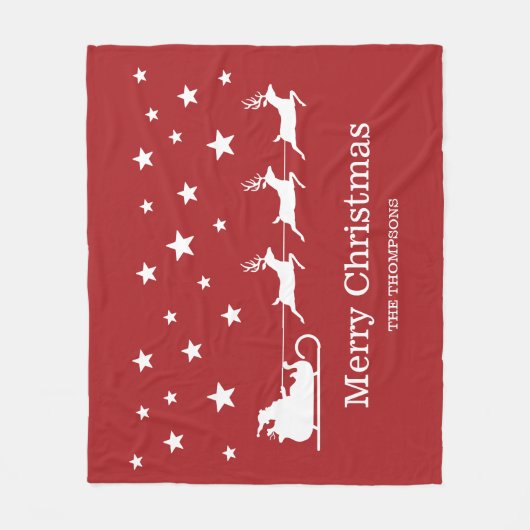 White Santa Sleigh und fröhlicher Weihnachtstext a Fleecedecke (Vorderseite)