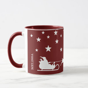 White Santa Sleigh und fröhlicher Weihnachtstext a Tasse
