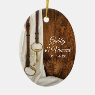 White Satin and Horse Bit Country Western Hochzeit Keramikornament