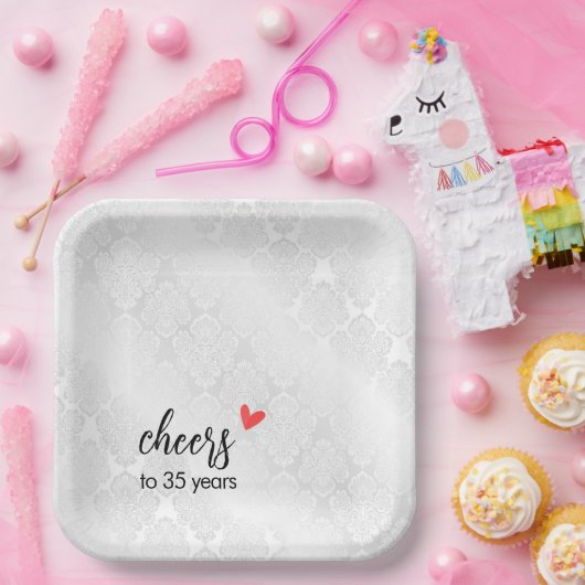 White Satin Damask 35 Jahre Pappteller (Party)