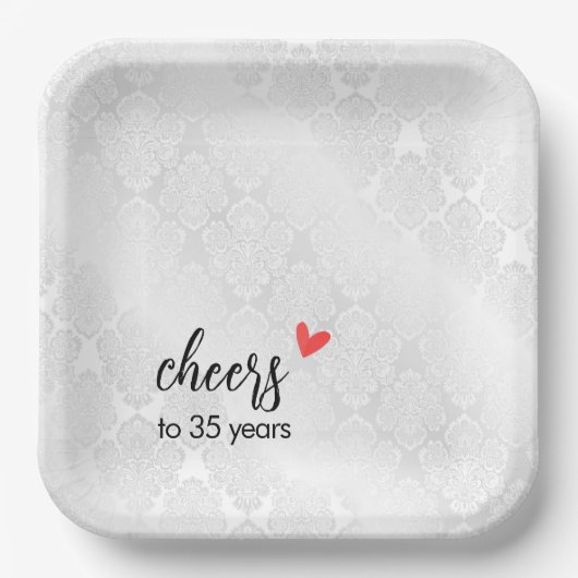 White Satin Damask 35 Jahre Pappteller (Vorderseite)