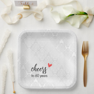White Satin Damask 60 Jahre Pappteller