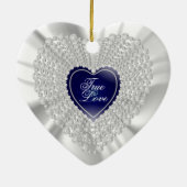 White Satin & Diamonds Wedgeake |Navy Blue Keramik Ornament (Hinten)