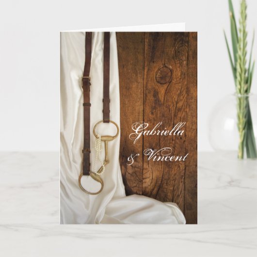 White Satin Horse Bit Western Einladung Hochzeit (Vorderseite)