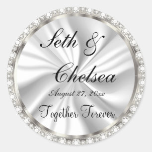 White Satin & Imitate Hochzeitstag Diamanten Runder Aufkleber