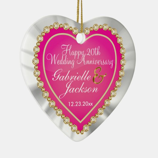 White Satin & Pink Heart Wedding Keepake Keramik Keramik Ornament (Rechts)