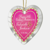 White Satin & Pink Heart Wedding Keepake Keramik Ornament (Links)