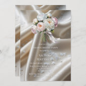 White Satin Roses and Peony Bachelorette Party Einladung (Vorne/Hinten)