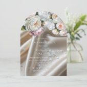 White Satin Roses and Peony Engagement Party Einladung (Stehend Vorderseite)