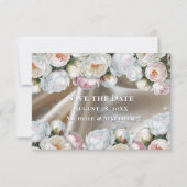 White Satin Roses and Peony Wedding Save The Date (Vorderseite)