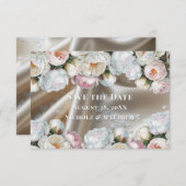 White Satin Roses and Peony Wedding Save The Date (Vorne/Hinten)