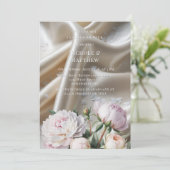 White Satin with Roses and Peony Couples Shower Einladung (Stehend Vorderseite)