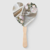 White Satin with Roses and Peony Wedding Fächer (Vorderseite)