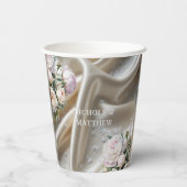 White Satin with Roses and Peony Wedding Pappbecher (Rückseite)