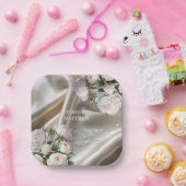 White Satin with Roses and Peony Wedding Pappteller (Party)