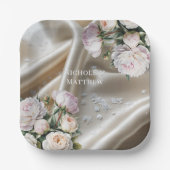 White Satin with Roses and Peony Wedding Pappteller (Vorderseite)