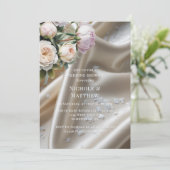 White Satin with Roses and Peony Wedding Shower Einladung (Stehend Vorderseite)