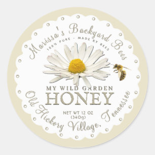 White Scallop Backyard Bee Daisy Honey Label Runder Aufkleber