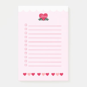 White Scallop Pink Hearts Liebe Valentinstag Post-it Klebezettel