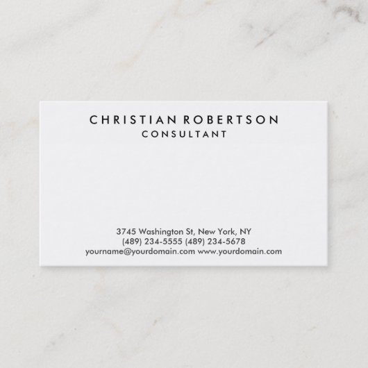 White Schlicht Modern Consultant Business Card Visitenkarte (Vorderseite)