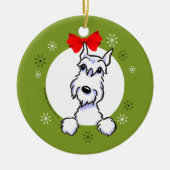 White Schnauzer Croppe Ohren Weihnachtsklassiker Keramik Ornament (Vorne)