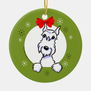 White Schnauzer Croppe Ohren Weihnachtsklassiker Keramik Ornament