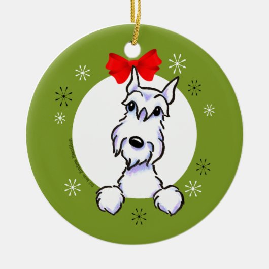 White Schnauzer Croppe Ohren Weihnachtsklassiker Keramik Ornament (Vorne)