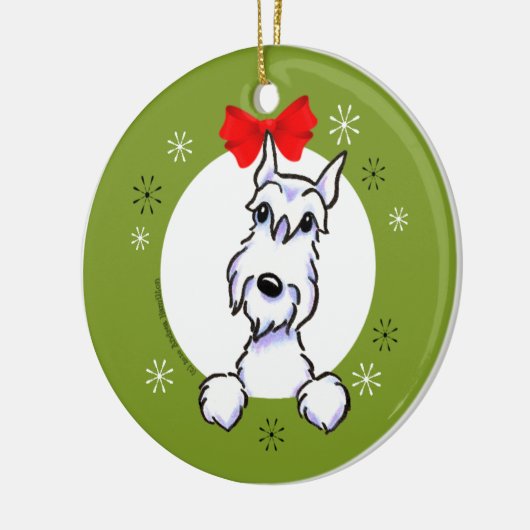 White Schnauzer Croppe Ohren Weihnachtsklassiker Keramik Ornament (Links)