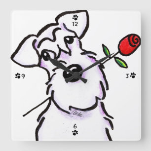 White Schnauzer Sweetheart Rose Quadratische Wanduhr