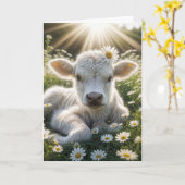 White Scottish Highland Calf Birthday Karte (Gelbe Blume)
