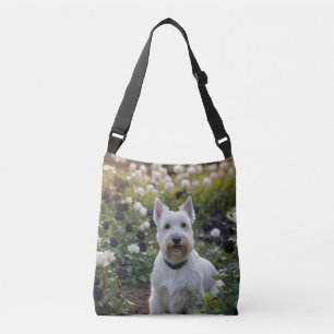 White Scottish Terrier mit Schwarz-weißen Rose, Tragetaschen Mit Langen Trägern
