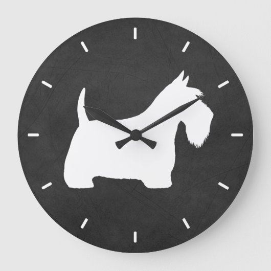 White Scottish Terrier Silhouette Große Wanduhr (Vorderseite)