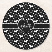 White Scottish Terriers (Scottie Dogs) - Black Runder Pappuntersetzer (Vorderseite)