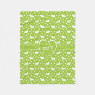 White Scottish Terriers (Scottie Dogs) Lime Green Fleecedecke