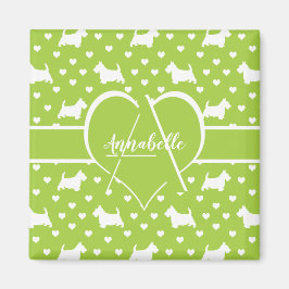 White Scottish Terriers (Scottie Dogs) Lime Green Magnet