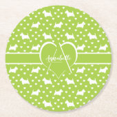 White Scottish Terriers (Scottie Dogs) Lime Green Runder Pappuntersetzer (Vorderseite)