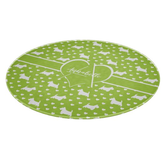 White Scottish Terriers (Scottie Dogs) Lime Green Schneidebrett (Ecke)