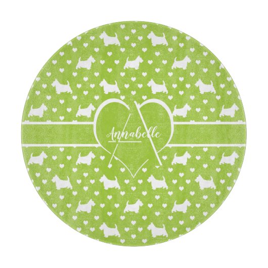 White Scottish Terriers (Scottie Dogs) Lime Green Schneidebrett (Vorderseite)