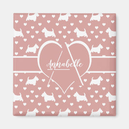 White Scottish Terriers (Scottie Dogs) - Pink Magnet