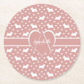 White Scottish Terriers (Scottie Dogs) - Pink Runder Pappuntersetzer (Vorderseite)