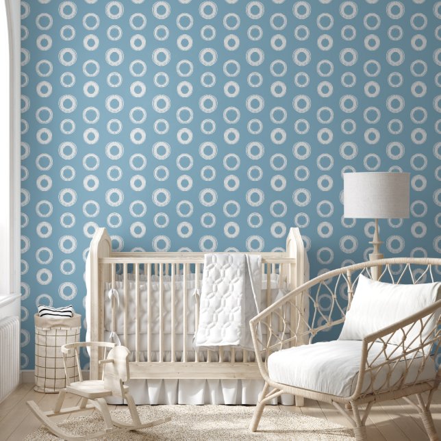White Scribble Polka Dots Cute Pretty Dusty Blue Tapete (Kinder)