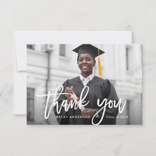 White Script Abschluss Dankeschön Karte (Vorderseite)