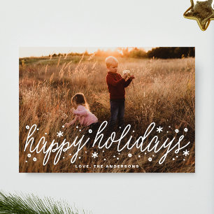 White Script Big Foto Holiday Weihnachtskarte Feiertagskarte