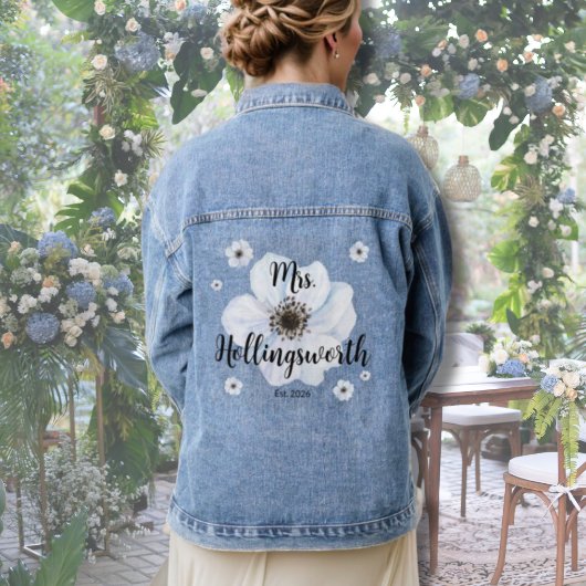 White Script Calligraphy Modern Wedding Bride Jeansjacke