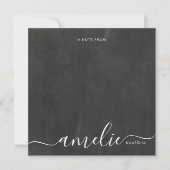 White Script Calligraphy Monogram Chalkboard Mitteilungskarte (Vorderseite)