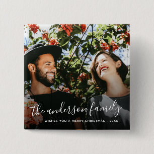 White Script Familienname Weihnachtsfeiertag Foto Button